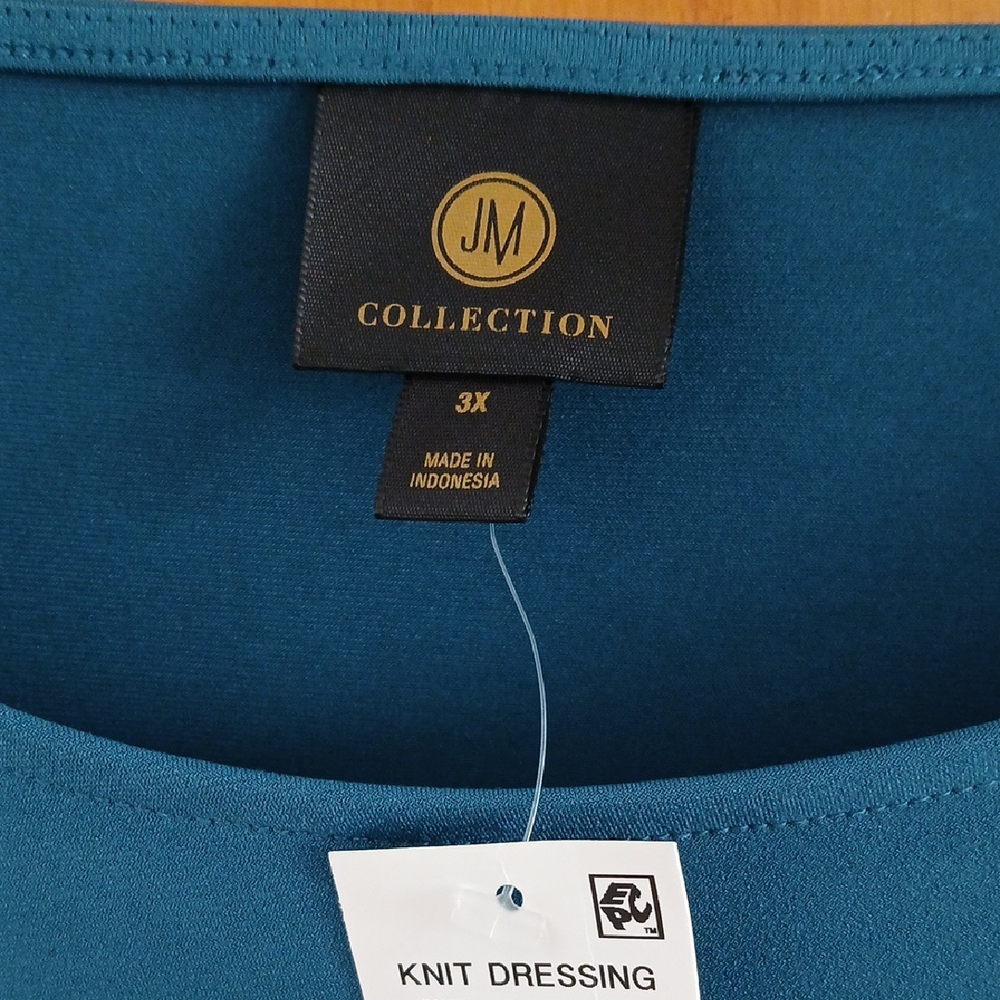 JM Collection Asymmetrical Blue Tunic with 3/4 Sleeves NWT - Picture 2 of 3